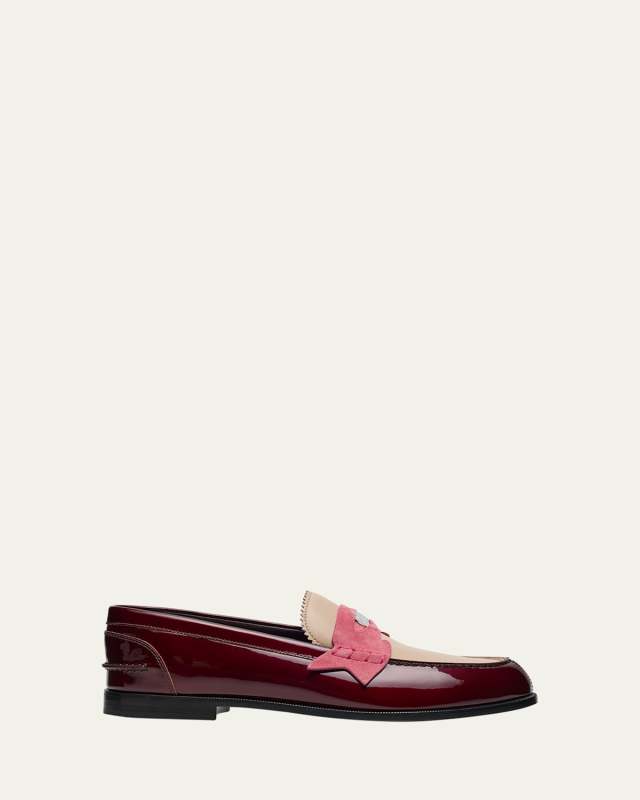 Donna Colorblock Mixed Leather Red Sole Penny Loafers